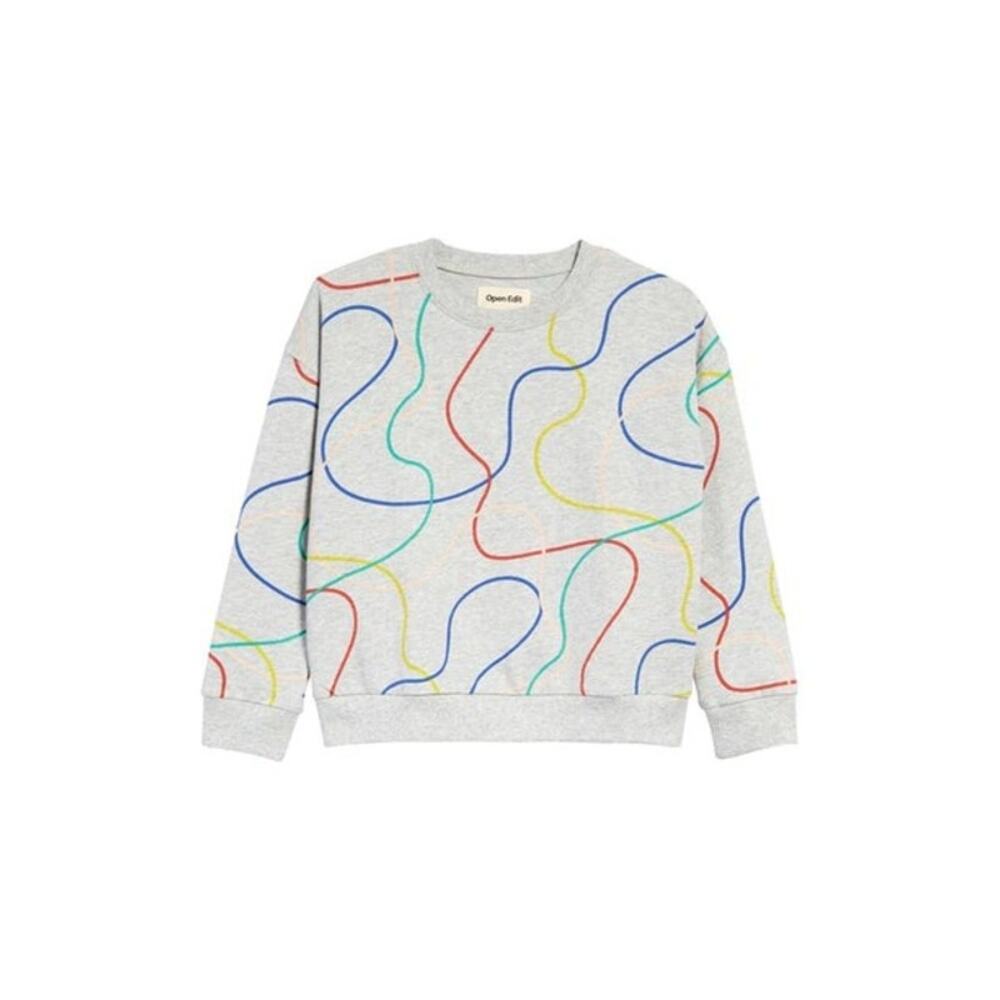 Open Edit girls mosaic print doodle lines gray long sleeve  sweatshirt size 2
